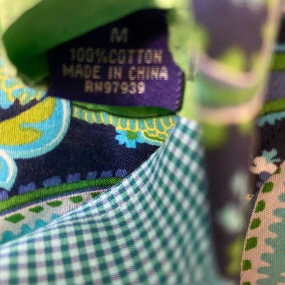 Designer Alan Flusser Vintage Blue Green Yellow Paisley Cotton Shirt Medium - Picture 9 of 10